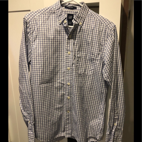Gap blue gingham plaid long sleeve button shirt - Picture 2 of 5